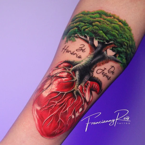 Realism Heart, Tree tattoo on Forearm