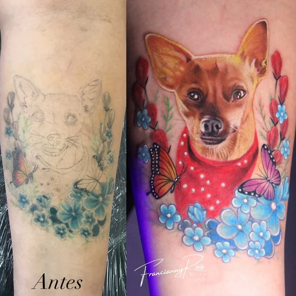 Realism Dog, Butterfly tattoo on Thigh