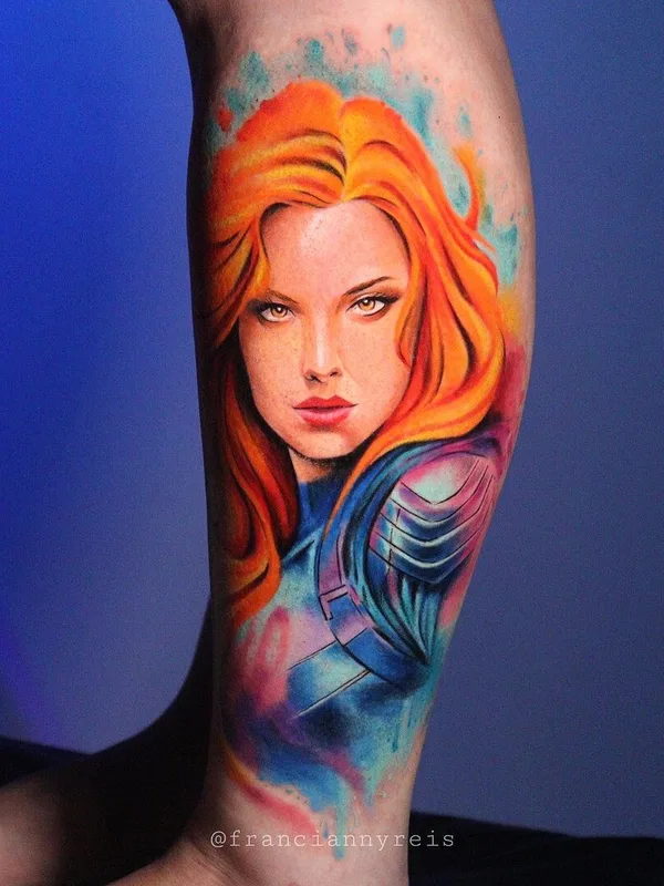female color realism Tatuagem em calf #92640 | Tatuador Francianny Reis