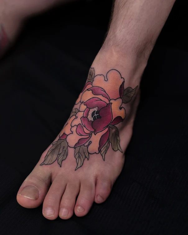 Японская Flower, Peony tattoo на Foot