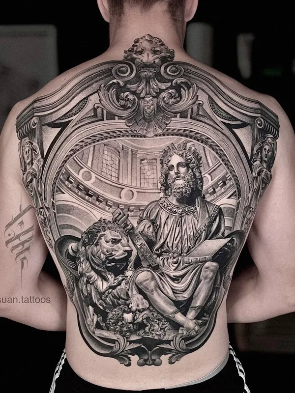 male black and grey realism 纹身 在 full back #92970 | 纹身师 Viacheslav Danh
