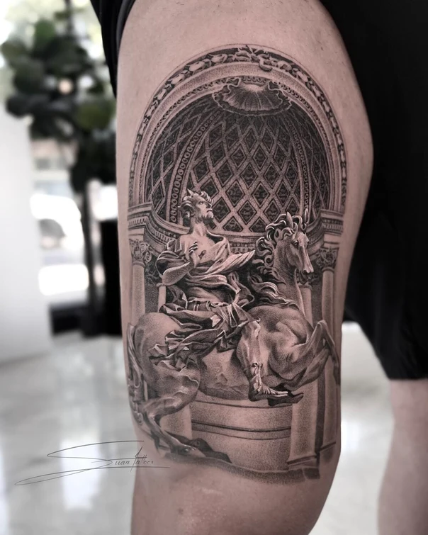 Realism Statue, Horse tattoo on Thigh