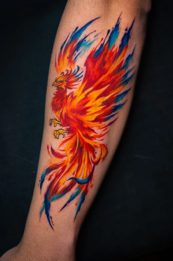 Watercolor Phoenix tattoo on Forearm