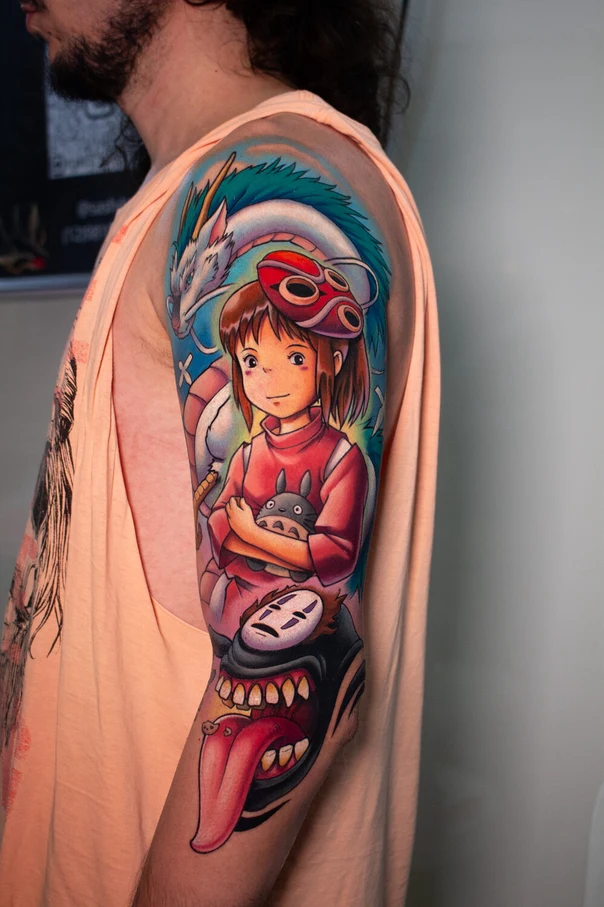 Anime Anime character, Dragon tattoo on Full Sleeve