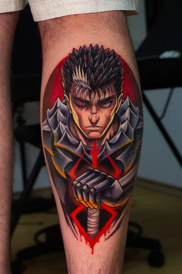 Anime Character, Sword tattoo on Calf