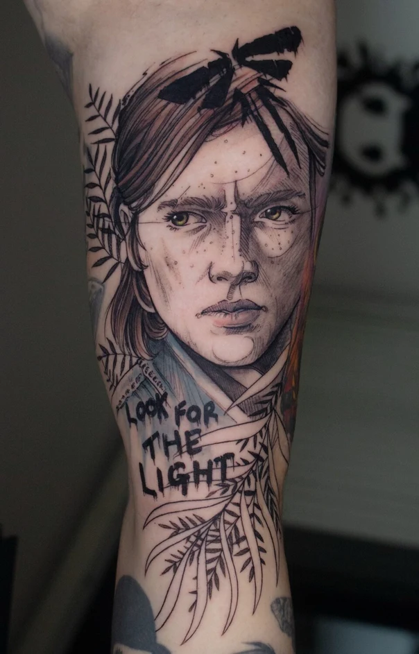 Illustrative Portrait, Lettering tattoo on Forearm