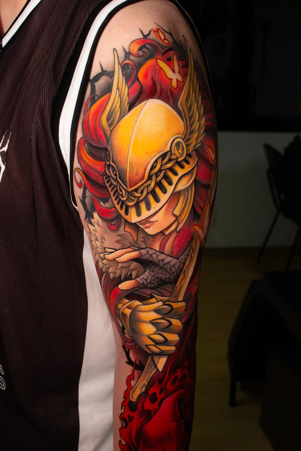 Neo-traditional Warrior, Wings tattoo on Full Sleeve