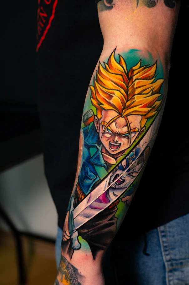Anime Anime character, Sword tattoo on Forearm