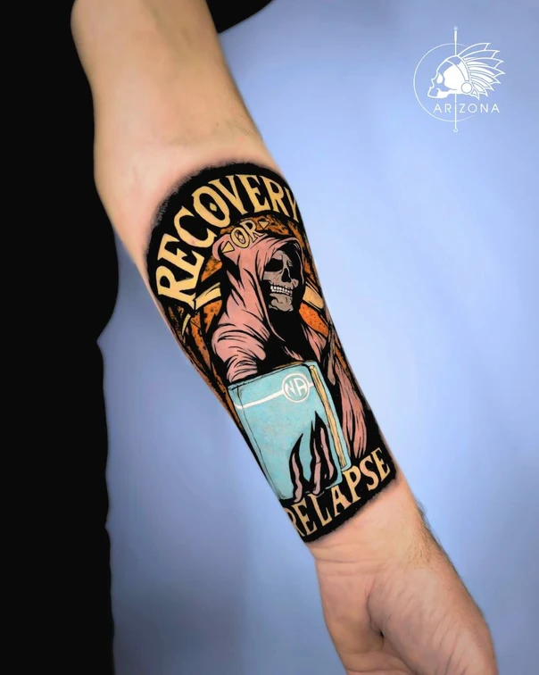 Иллюстративная Skull, Grim reaper tattoo на Предплечье