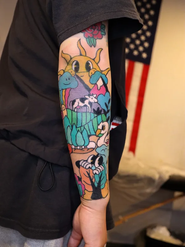 color cartoon Tatuaggio su full sleeve #93306 | Tatuatore Keem