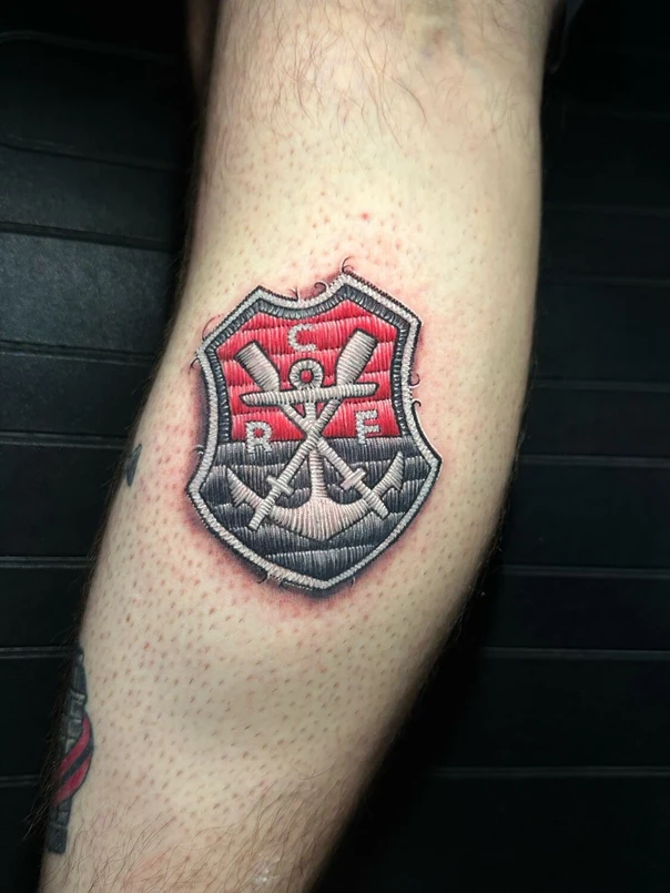 Illustrative Crest, Anchor tattoo on Calf