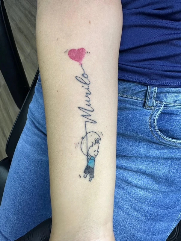 Illustrative Heart, Child tattoo on Forearm