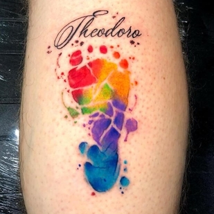 мужская  Акварельная татуировка на ноге #93763 | Тату мастер Neto Tattoo Florida