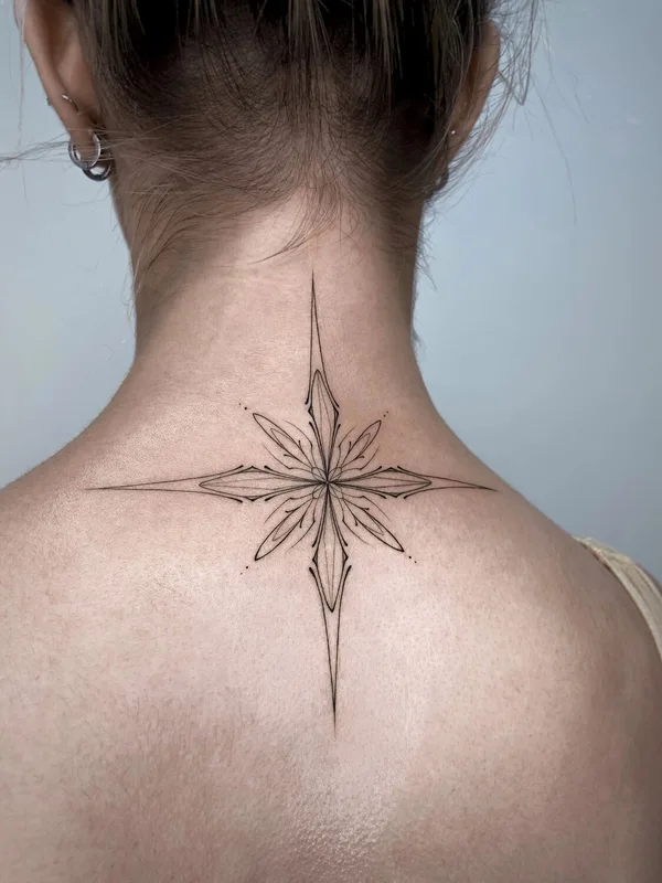 female black linework Tatuaggio su back of neck #93913 | Tatuatore Ксюша Борзая
