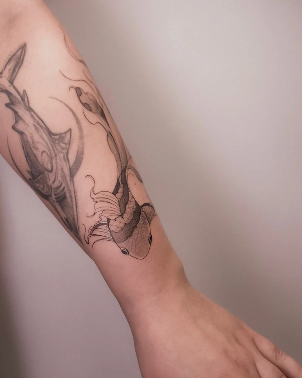 Blackwork Fish, Shark tattoo on Forearm