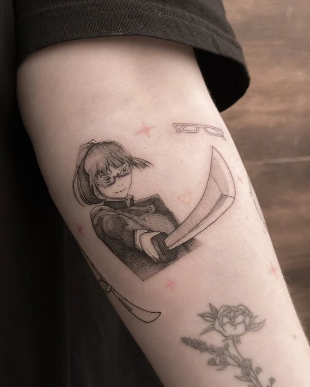 Anime Anime character, Weapon tattoo on Forearm