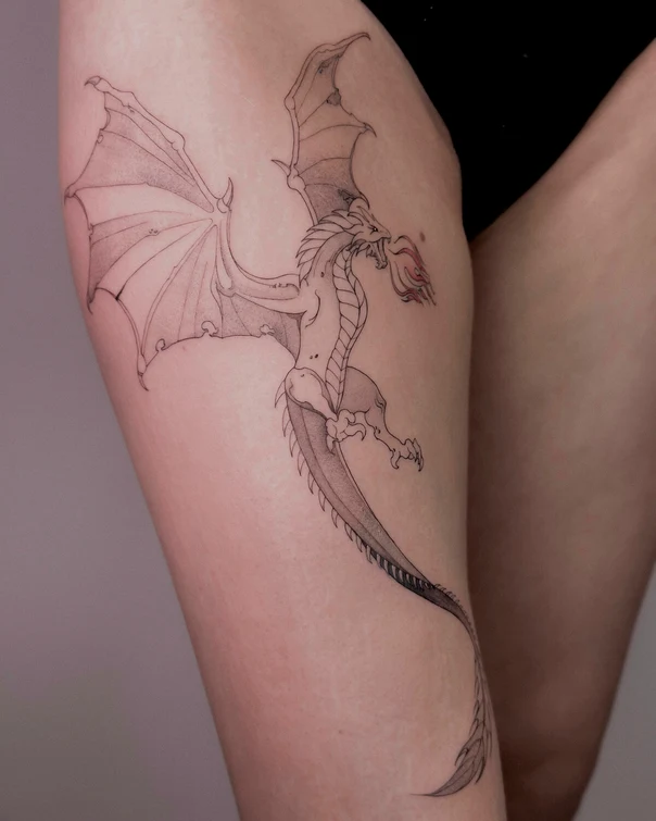 Sketch Dragon tattoo on Thigh