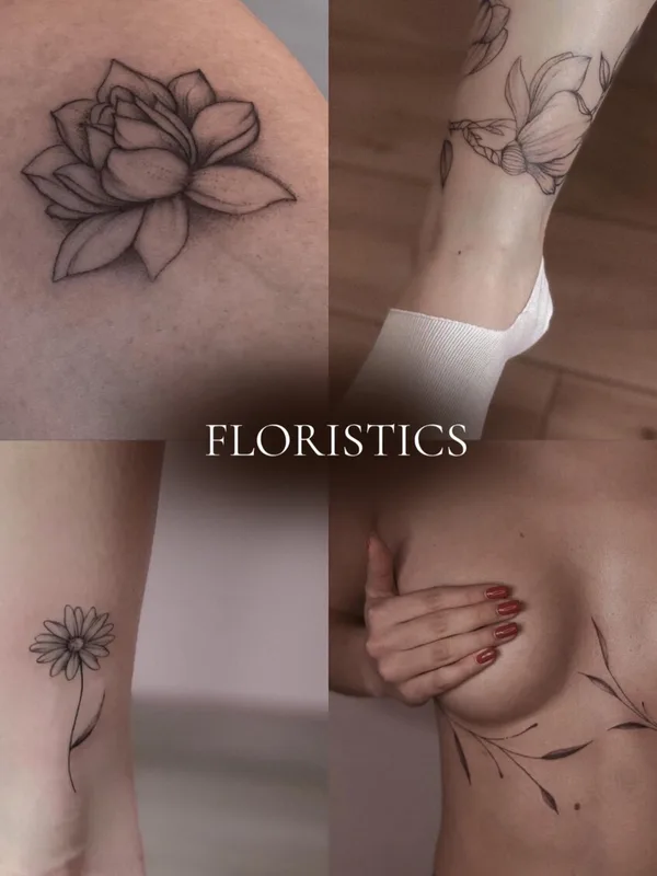 female black fineline tatouage sur various #94260 | Artiste tatoueur ALEXANDRA DUDKA