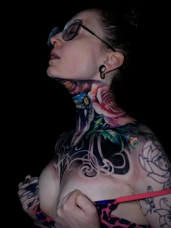female color illustrative tattoo on neck #94500 | Tattoo Artist Sergey GAS