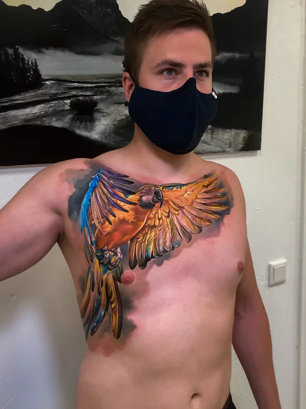 male color realism tattoo on chest #94498 | Tattoo Artist Sergey GAS