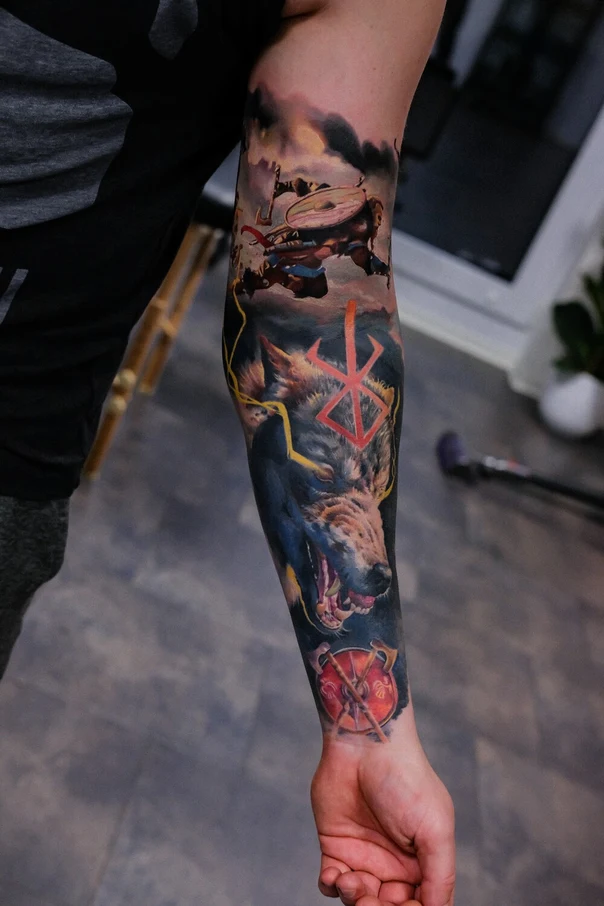 Realism Wolf, Fantasy tattoo on Forearm