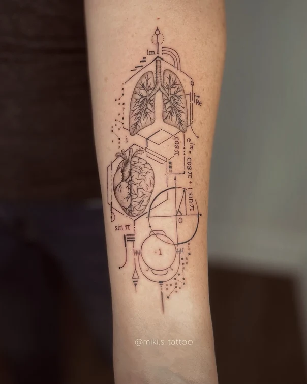 Linework Anatomy, Mathematics tattoo on Forearm