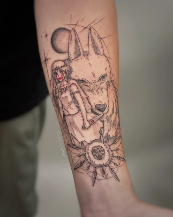 Anime Wolf, Character tattoo on Forearm