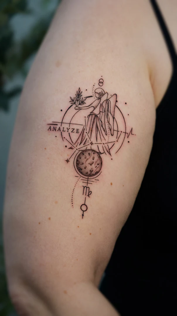 Linework Zodiac, Moon tattoo on Upper Arm