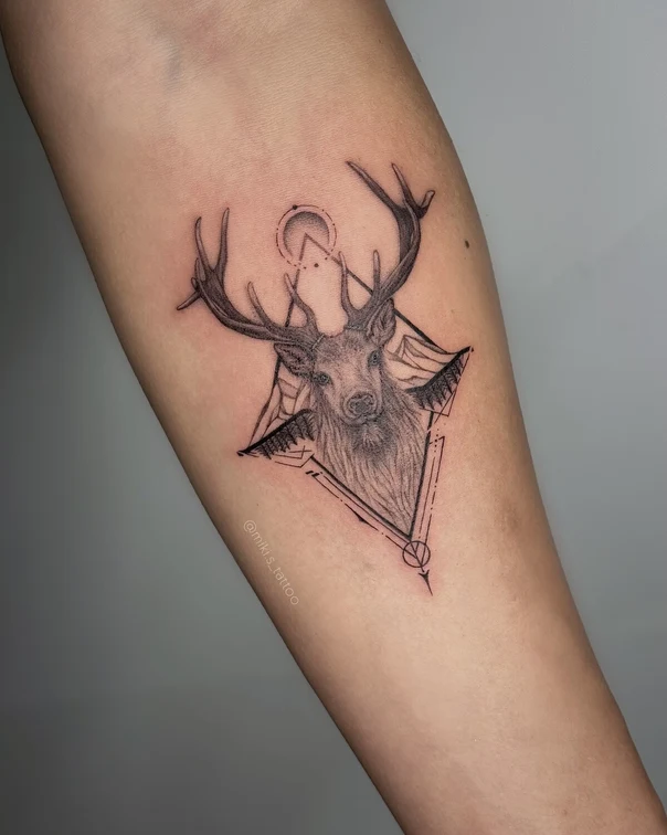 Geometric Deer, Geometric tattoo on Forearm