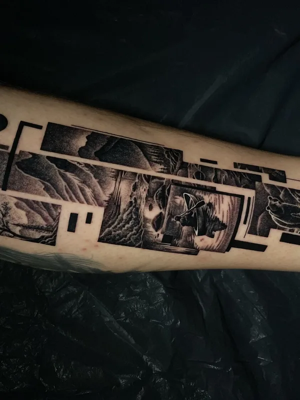 black and grey geometric tattoo auf forearm #94605 | Tätowierer Oliver L Boots