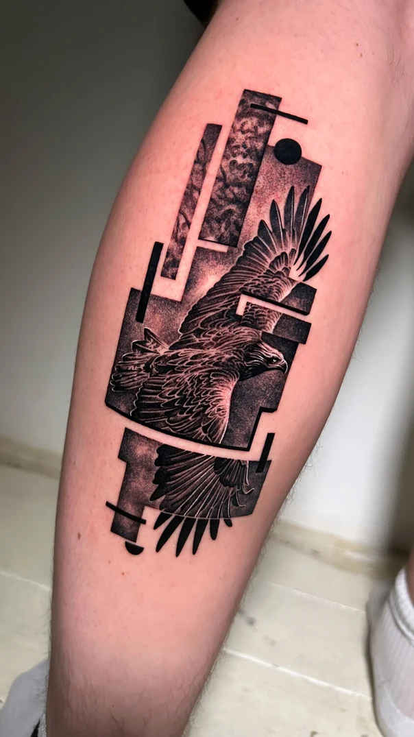 Geometric Eagle, Geometric tattoo on Calf