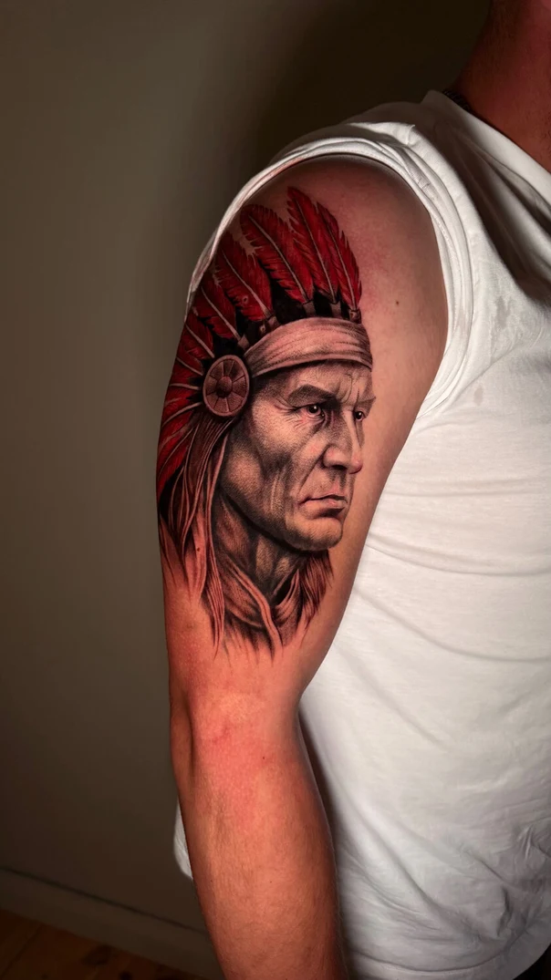 Realism Native american tattoo on Upper Arm