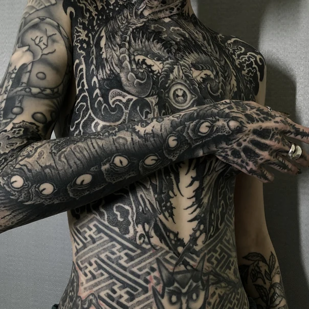 Японская Dragon, Waves tattoo на Full body