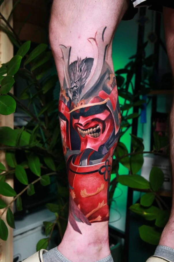 Японская Samurai, Armor tattoo на Голень