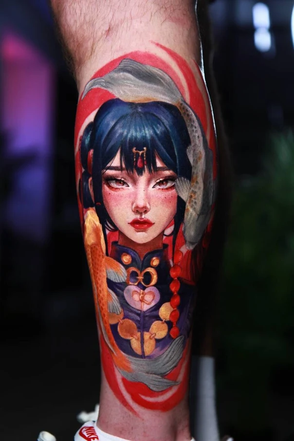 Иллюстративная Koi fish, Woman tattoo на Икра