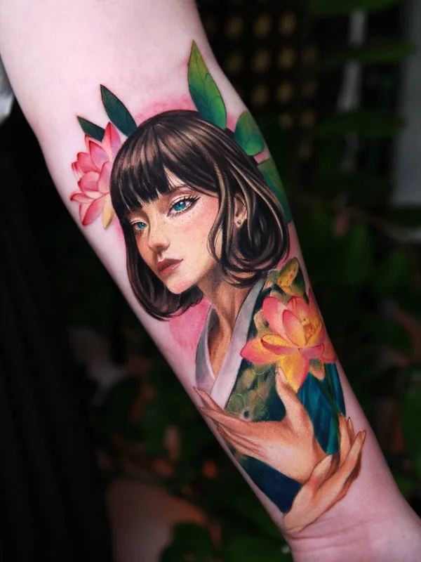 female color illustrative tattoo on forearm #95029 | Tattoo Artist Elizaveta Me.lissa.tattoo