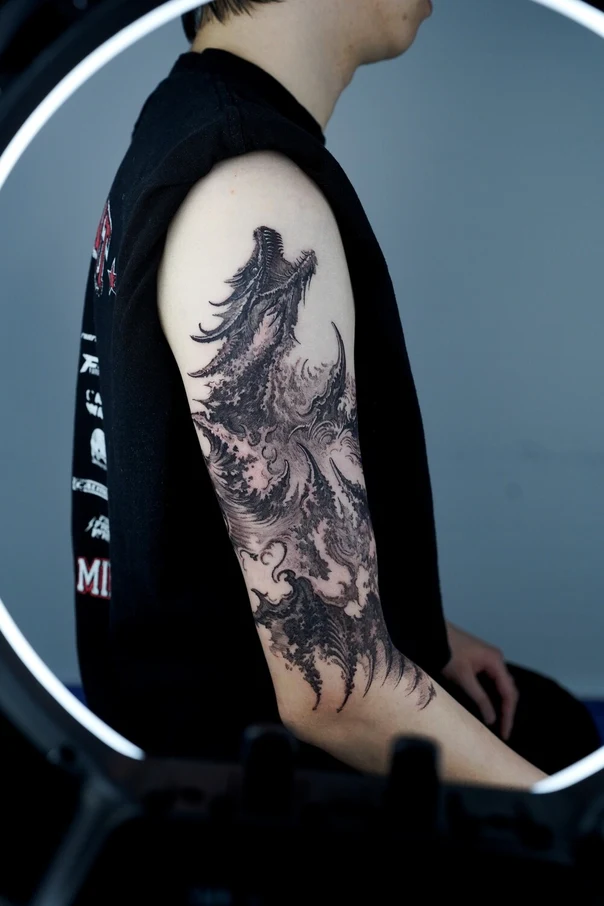 Blackwork Dragon, Abstract tattoo on Full Sleeve