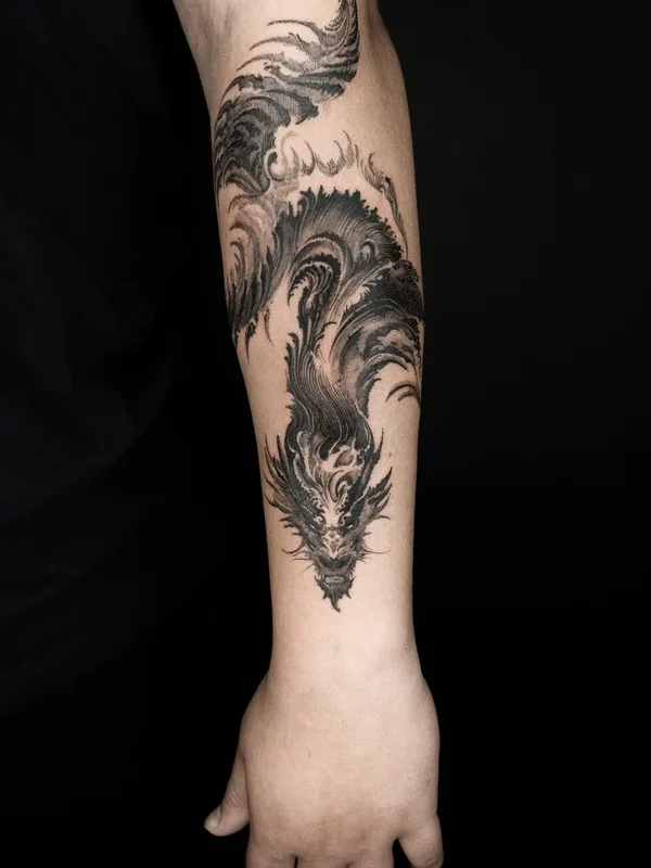 black and grey japanese tattoo on forearm #95189 | Tattoo Artist Sol
