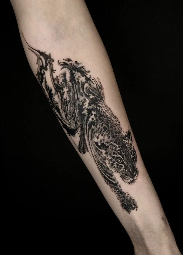 Illustrative Leopard tattoo on Forearm