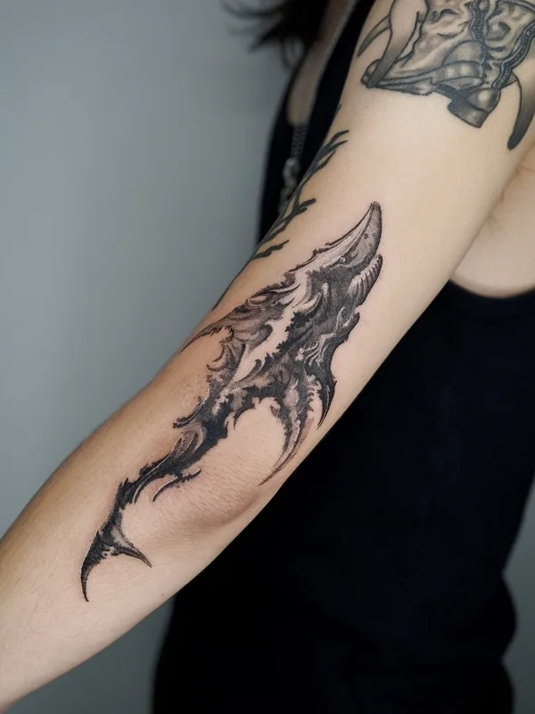 black and grey blackwork tattoo on forearm #95193 | Tattoo Artist Sol