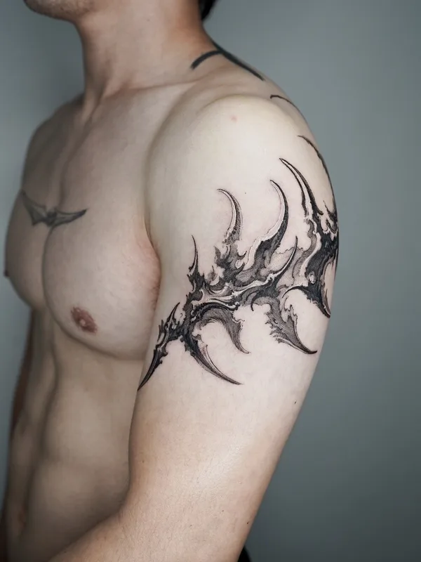 male black blackwork tattoo on upper arm #95194 | Tattoo Artist Sol