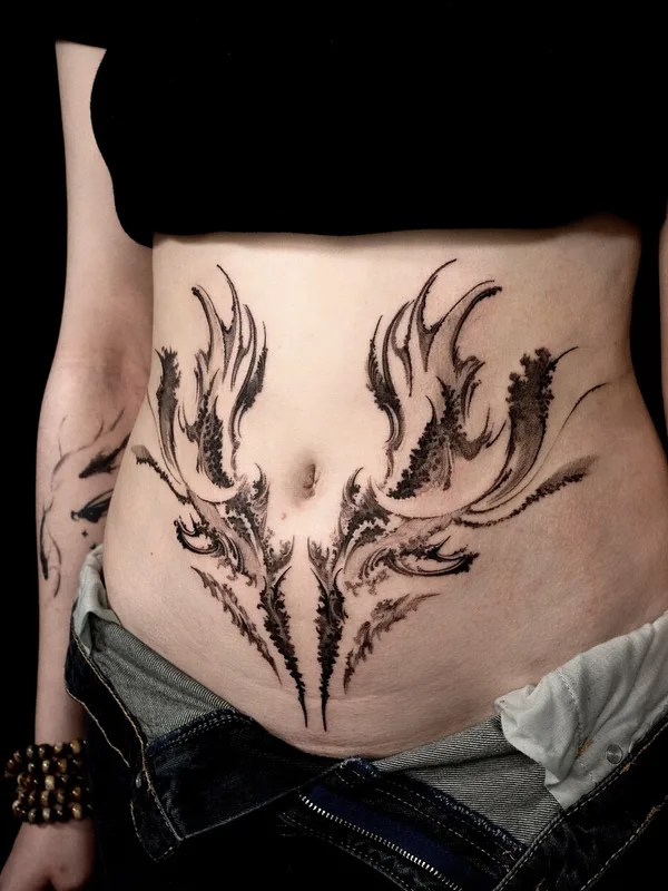 female black abstract tattoo on stomach #95196 | Tattoo Artist Sol