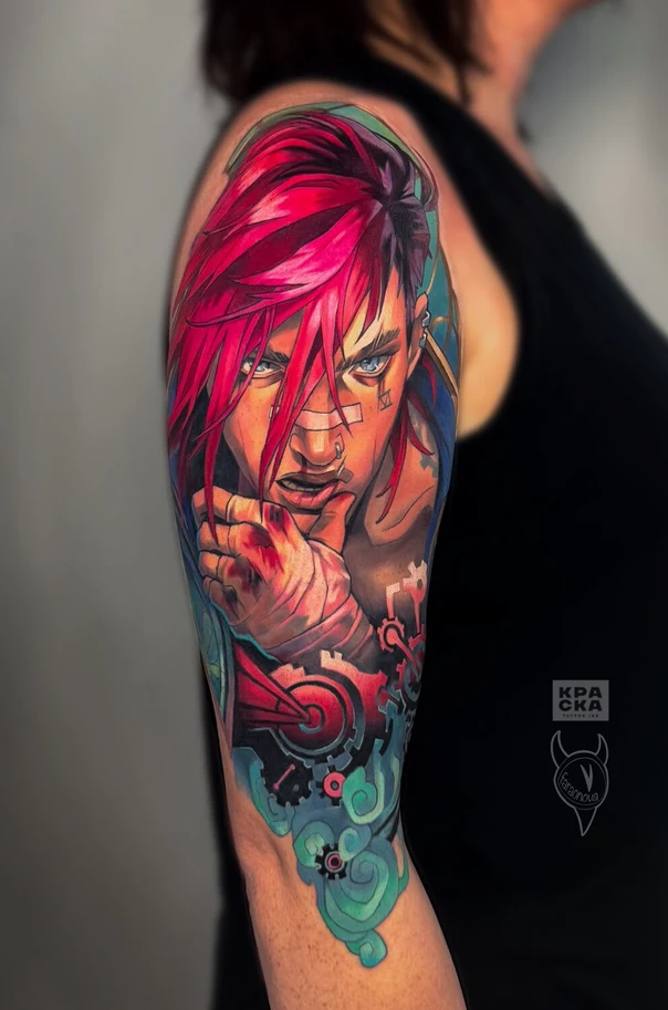 Иллюстративная Portrait, Gears tattoo на Полный рукав