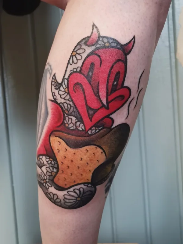 color neo-traditional tattoo auf calf #95549 | Tätowierer ilja Samöwar