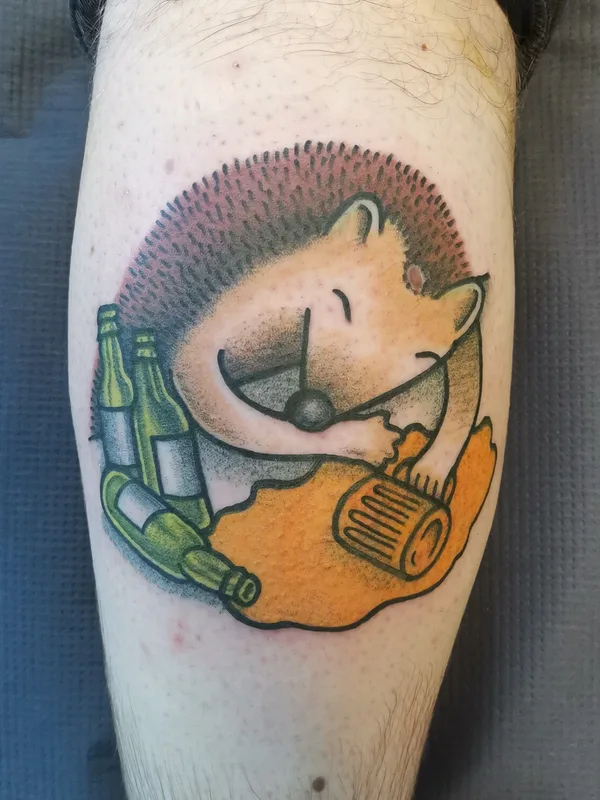 color illustrative tattoo auf calf #95550 | Tätowierer ilja Samöwar