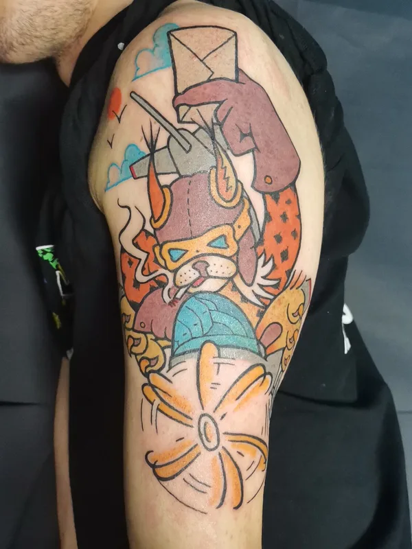 male color new school tattoo auf upper arm #95553 | Tätowierer ilja Samöwar