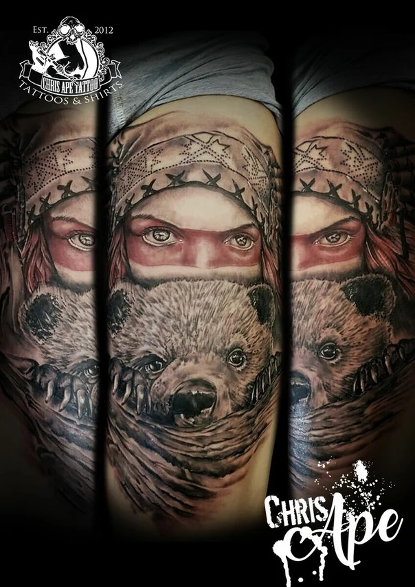 Realism Bear, Portrait tattoo on Shoulder