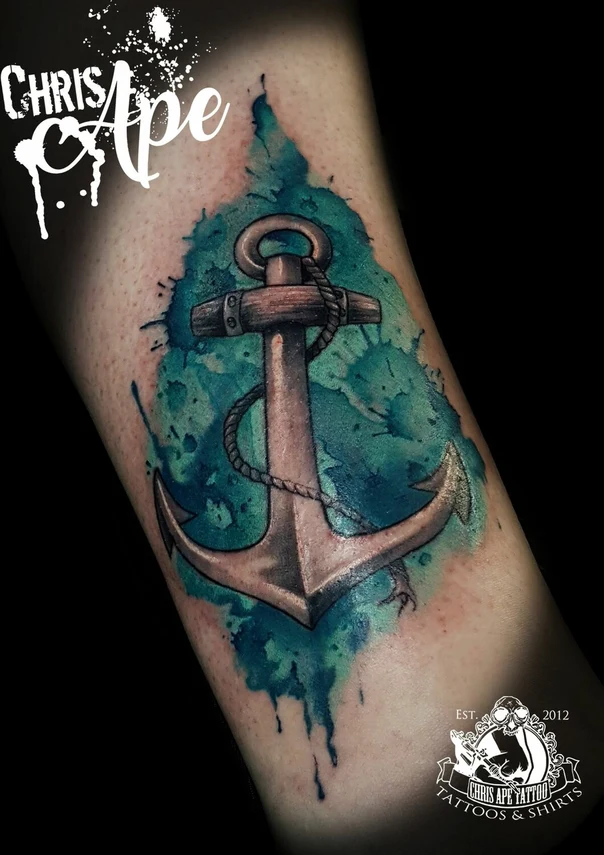 Watercolor Anchor tattoo on Forearm