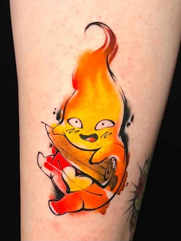 female color watercolor tatouage sur shin #95759 | Artiste tatoueur Надя Груздева