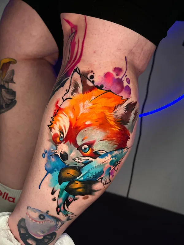 female color watercolor tatouage sur shin #95766 | Artiste tatoueur Надя Груздева